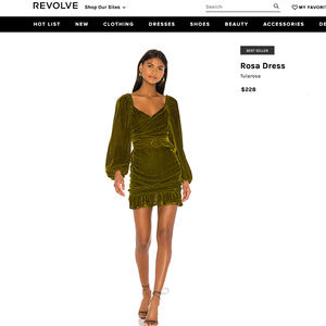 NEW Tularosa Rosa Dress Velvet Green Mini Small